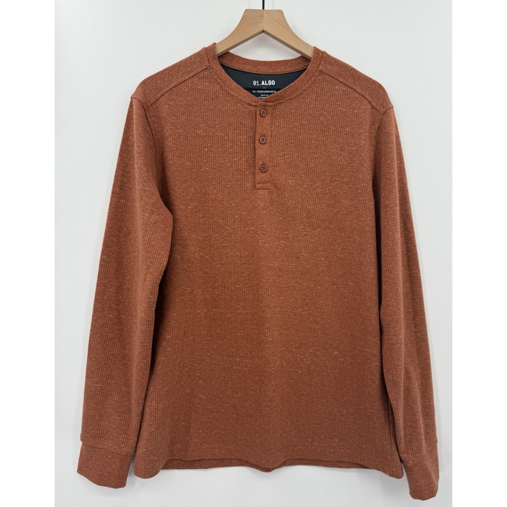 01 Algo Henley Shirt Mens Large Orange‎ Brown Performance Quick Dry UPF 40